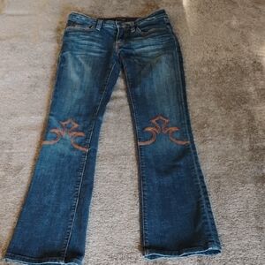 People For Peace Y2K Style Low Rise Flare Flame Embroidered Jeans